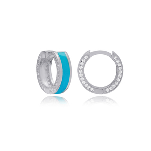 Boucles d'oreilles pendantes en argent sterling 925 plaqué or, motif émail, pierre de zircon turquoise, fabrication artisanale turque, bijoux tendance - Product Image 5