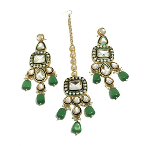 Ensemble de collier Poki Kundan plaqué or antique de luxe Royal Heritage, bijoux de mariée vintage en cuivre fin pour les mariages - Product Image 5