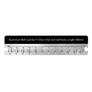 Aluminum <b>Wall</b> Coat Rack F1 Silver 5 Hat and Coat <b>Hooks</b> Length 730mm - Product Image 2