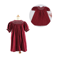 Vente chaude de robes smockées en coton à manches courtes pour filles ODM et motif à pois OEM du fabricant vietnamien pour enfants