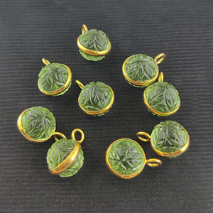 จี้อเมทิสต์สีเขียวลูกปัดอะเมทิสต์สีเขียวธรรมชาติสีเขียวขนาด12มม. ทรงกลมสลักรูปดอกไม้สีทองจี้เงินสเตอร์ลิงทำด้วยมือ - Product Image 4