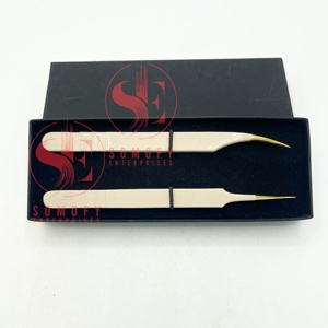 Professional Lash Tweezers 10mm Precision Custom Logo <b>Box</b> Packing <b>Strong</b> Hold Fiber Tip Eyelash Extension Stainless Steel - Product Image 2