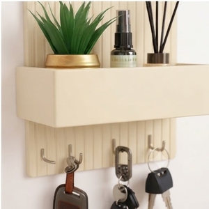 Minimalist Resin Wall <b>Shelf</b> With <b>Hooks</b> And Plant Holder Oval Shape Vertical Pattern Multi-Functional Home Decor - Product Image 6