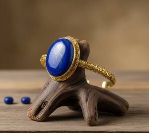 Rudra Gems Men's Bohemian Style 14K <b>Gold</b> Plated Handcrafted Natural Lapis Lazuli Cabochon Tibetan Silver Beads Open-Ended - Product Image 2