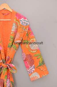 Hot Selling Women's Long Cotton Kantha Robe Jacket Floral Quilted Beach Wear Dress with <b>Belt</b> Closure for Winter - Product Image 3