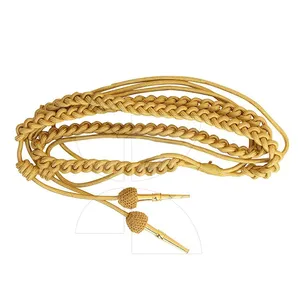 OEM Uniform Dress Cord Custom Aiguillettes & Shoulder Cords Gold with Brass Tips Hand Knitted Crafts