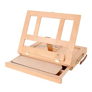 Caballete de escritorio portátil con cajón para pintura al óleo, ajustable, de madera, para artistas y niños, multifunción