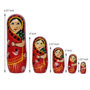 Ensemble de poupées gigognes en bois peintes à la main de 5 poupées matriochka décoratives de style russe pour la collection de décoration intérieure et l'utilisation de cadeaux - Product Image 2
