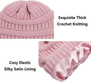 Kivotech Customized Women's Winter Warm Knitted Hat <b>Satin</b> Silk <b>Lined</b> Cable Knit <b>Beanie</b> Chunky Slouchy Skull Cap - Product Image 5