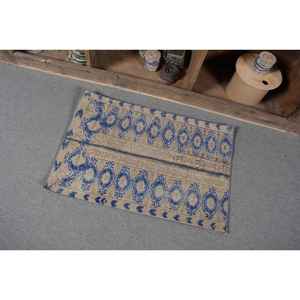 พรมตุรกีโบราณสีเบจสีฟ้าแนววินเทจงานเย็บปะ1.9 x 2.8ft เรียบผ้าขนสัตว์ลาเท็กซ์สำหรับวัยรุ่นสำหรับตกแต่งห้องนั่งเล่น - Product Image 3