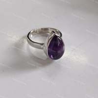 Bague en argent sterling 925 avec améthyste goutte d'eau sertie clos, faite à la main, style bohème, bijou statement, améthyste naturelle, pour mariage et fête