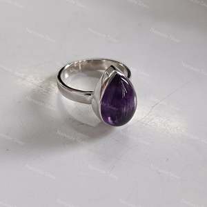 Bague artisanale en argent sterling 925 avec améthyste, sertie clos, pierre précieuse naturelle violette en forme de goutte d'eau, bijou bohème tendance, cadeau - Product Image 4