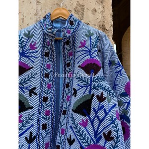 Wholesale Spring/Summer Jacket Inspired Uzbek Floral Embroidery Stand Cotton Suzani <b>Jute</b> <b>Fabric</b> Floral Embroidery Floral Short - Product Image 2