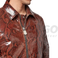 Blouson bombardier en cuir rouge pour femme, imprimé serpent Python en relief