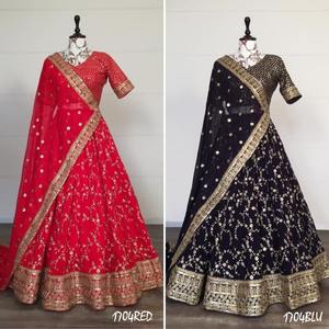 ชุดเจ้าสาวดีไซเนอร์ใหม่,สีชมพูผ้าโปร่งหนาพร้อมงานปักและชุดแต่งงาน Sequnce Lehngha Choli - Product Image 2