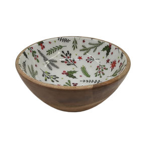 Cuenco para servir comida de forma redonda de madera con diseño esmaltado, acabado Natural para el hogar y la boda, vajilla, cuencos para comida y aperitivos - Product Image 4