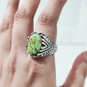 Anillo de exportación para hombre, cobre verde Natural, piedra preciosa turquesa, anillo de piedra natal de diciembre, joyería de fiesta árabe, anillo de Plata de Ley 925 - Product Image 1