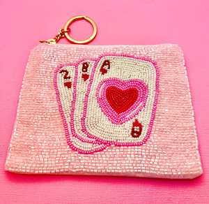 กระเป๋าใส่เหรียญประดับลูกปัดการ์ดสีชมพูและสีแดงพร้อมพวงกุญแจกระเป๋าของขวัญวันวาเลนไทน์ - Product Image 1