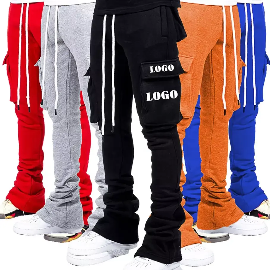 Long Length Men's Stacked Joggers With Pocket Street Wear Men's Sweatpants Cargo Pants Flare Trousers Custom Design Track Pants