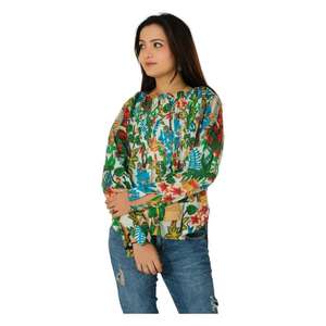 Blusa Boho Hippie Hecha a Mano con Botones y Pliegues, Ropa de Verano, Camisas Formales, Blusa de Algodón con Estampado de Bloques para Mujer, Manga Larga, Ecológica - Product Image 1