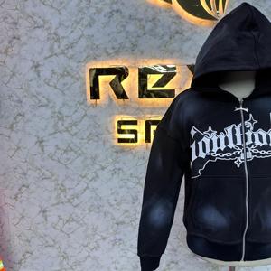 Etiqueta personalizada de alta calidad más demandada Sudadera con capucha con cremallera Pantalla impresa Diamantes de imitación hecho en fábrica precio barato sudaderas con capucha para hombres - Product Image 3