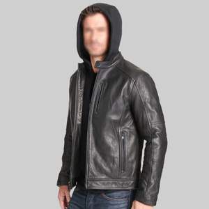 Jam แจ็คเก็ตหนังนักขี่จักรยานสีดำมีฮู้ด - Product Image 1