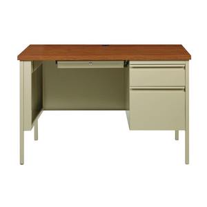 Alera 22199 Single Pedestal Steel <b>Desk</b> 45 In. X 24 In. X 29.5 In. <b>with</b> <b>Drawer</b>-Cherry/Putty 45 In. X 24 In. X 29.5 In. - Product Image 1
