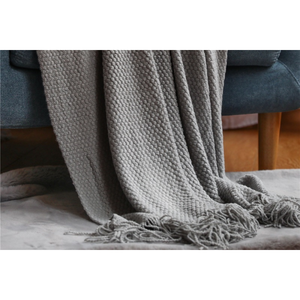 ผ้าถักนิตติ้งพร้อมพู่สีเทาเหล็กทันสมัยที่นอนอะคริลิคนุ่มสบายสำหรับตกแต่งสไตล์ฤดูหนาวพิมพ์ลาย - Product Image 1