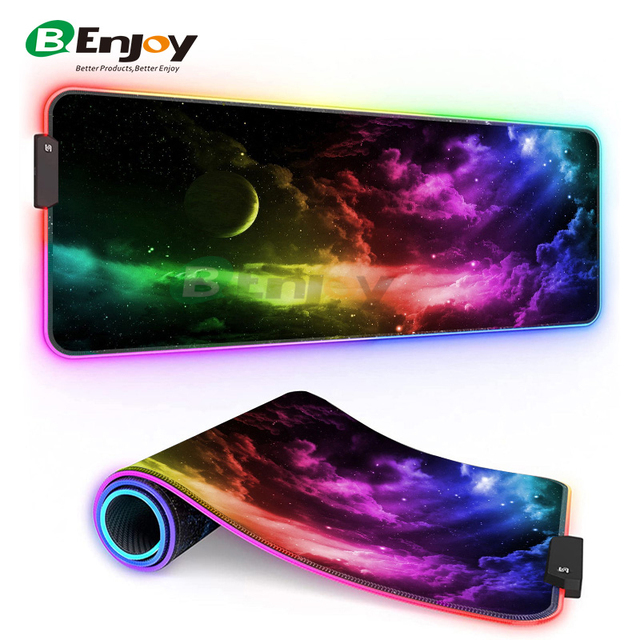 Customized Heated Oversized Glowing LED RGB Illuminated Gaming Mouse Pad & Keyboard Mat USB Plug Rubber Surface Cloth Stock