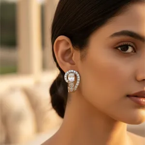 Pendientes de Aro Vintage para Mujer, Plata de Ley 925 con Circonita Cúbica, Chapados en Oro de 14K/18K, Regalo con Certificado GIA - Product Image 1
