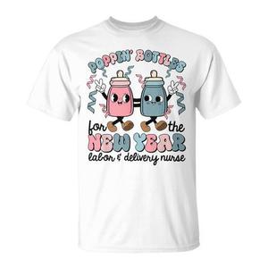 T-shirt per Infermieri Ostetrici e Neonatologici per la Notte di Capodanno - Design Promozionale 'Poppin Bottles' - Product Image 1