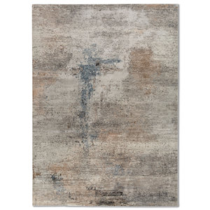 Alfombra Kavi Gris y Negra Anudada a Mano de Lana y Seda de Bambú con Patrón Abstracto, Colección Afterglow para Uso Doméstico - Eskm-03 - Product Image 1