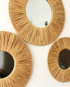 Miroir mural rond en rotin naturel fait à la main décor Boho pour salon cadeau de pendaison de crémaillère - Product Image 5