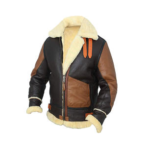 Chaqueta de piloto clásico para hombre con cremallera auténtica en relieve para invierno, chaqueta de piel de talla grande, chaqueta de cuero de piel de oveja, fábrica - Product Image 4