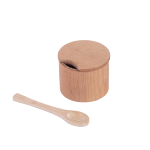 8cm Beech Wood <b>Spice</b> <b>Jar</b> with Mini Spoon - Natural Solid Wooden Seasoning Pot & Salt Cellar - Eco-Friendly Kitchen Storage <b>Jar</b> - Product Image 2