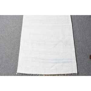 Alfombra Turca Vintage de 2x9.3 pies, Alfombra Oriental Blanca Kilim - Product Image 4