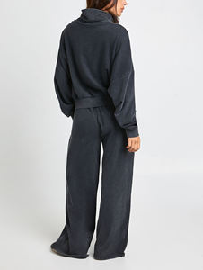 Conjunto Deportivo de 2 Piezas para Mujer, Invierno, Algodón, Lavado Ácido, Sudadera Bordada con Logotipo Personalizado, Pantalones Anchos de Estilo Urbano - Product Image 5