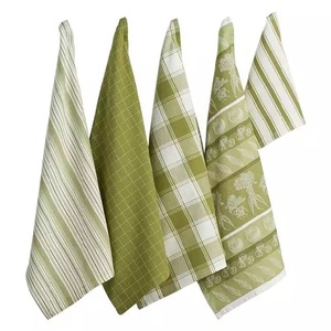 Checked Green Color 100% Organic Cotton GOTS certificate OEM super fleece binding <b>hanging</b> super soft cotton kitchen hand <b>Towels</b> - Product Image 6