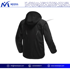 2025 Wholesale Solid <b>Black</b> Color Zipper Style Outdoor Jackets Custom logo Lightweight Fabric Hooded Winter Wear Softshell Jacket - Product Image 4