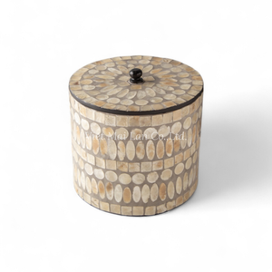 Boîte à bijoux ronde en nacre de luxe, faite à la main, flexible, incrustée de coquillages, avec un rangement moderne pour la décoration de la maison - Product Image 3