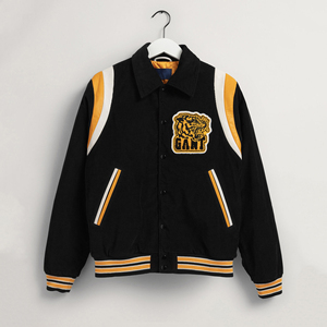 Chaqueta universitaria de invierno personalizada de alta calidad, cuello levantado, cuerpo de lana transpirable, Mangas de cuero, bordado de chenilla, calle principal - Product Image 5