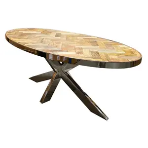 stain less steel chrome oval herringbone pattern dining table 2023 herringbone dining table with stain less steel metric legs