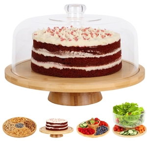 Bamboo <b>Cake</b> <b>Stand</b> with <b>Glass</b> Dome - Product Image 4