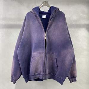 Ensemble sweat-shirt et pantalon de survêtement à fermeture éclair Streetwear, effet délavé soleil, avec logo personnalisé, style vintage délavé à l'acide pour homme - Product Image 3