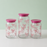 Gobelet en verre pour canette de bière, personnalisé OEM, esthétique, rose, avec ruban imprimé en forme de nœud papillon