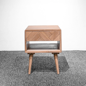 Mesita de noche minimalista, cajones naturales de madera de teca maciza - Product Image 2