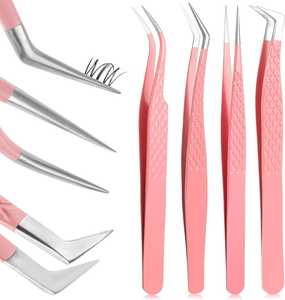 Ensemble professionnel de 4 pinces à épiler antistatiques en acier inoxydable durables avec embouts en fibre pour une préhension parfaite - Product Image 1