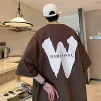 T-shirt Hip Hop Homme Ample et Oversize 100% Coton Uni Respirant Séchage Rapide avec Épaules Tombantes Personnalisable Broderie Noire