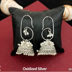 Fancy Style Party Wear Oxidised <b>Silver</b> <b>Jhumka</b> Earrings Beautiful Antique Design Perfect for Weddings Festivals and Casual Wear - Product Image 1