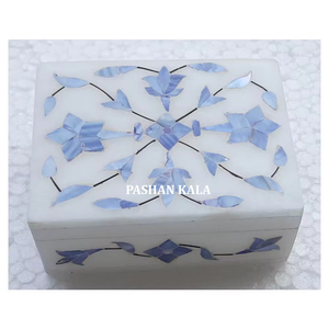 Boîtes à bijoux de forme rectangulaire en marbre blanc incrusté de nacre bleue pour la décoration de la maison et les cadeaux de mariage grossiste - Product Image 1
